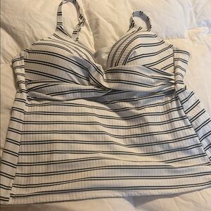 Hunter White and Black Striped Swim Top